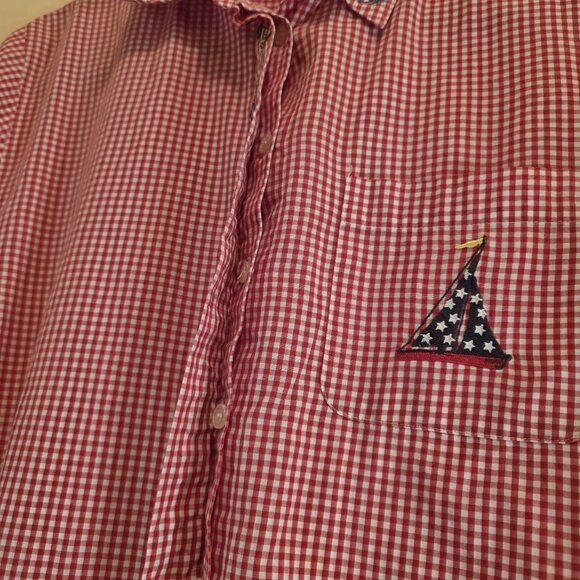 Karen Scott Sport Sailor Checkered Button Down Top M - Picture 4 of 6